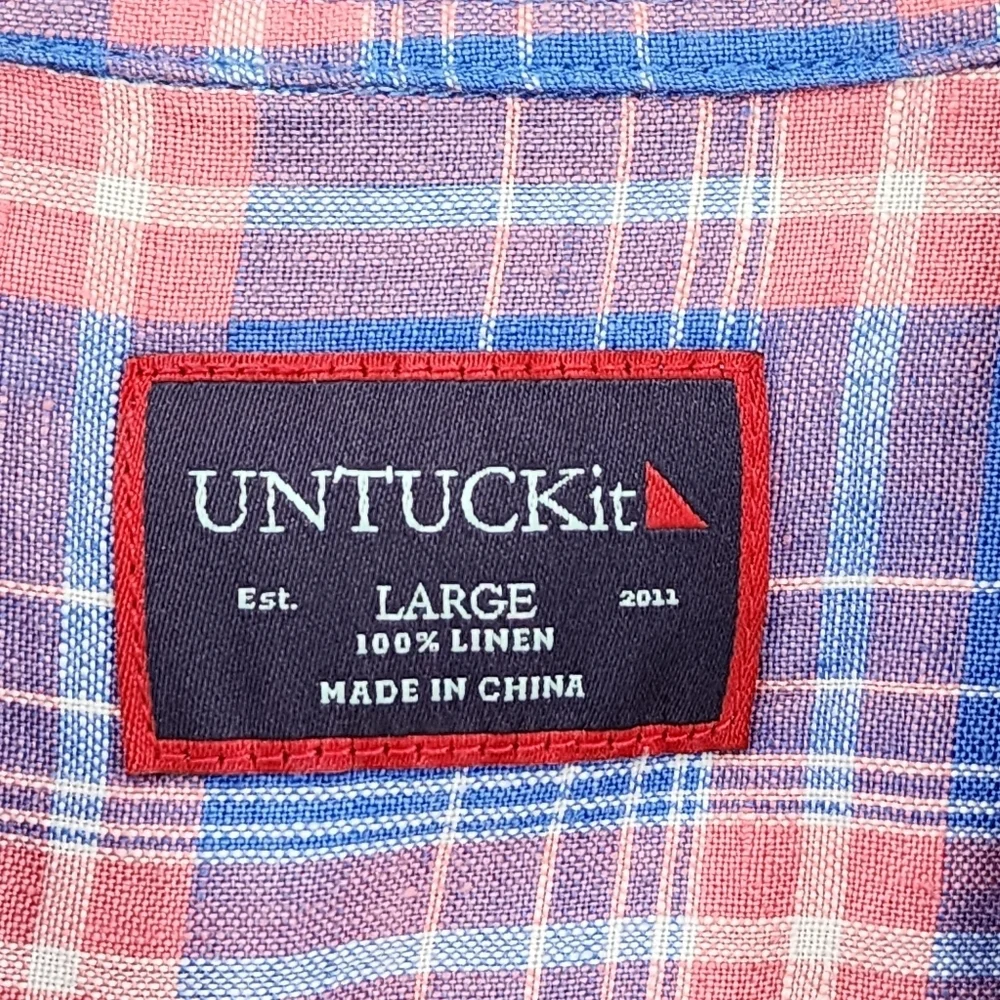 Untuckit Men's 100% Linen Plaid Button Down Shirt - L